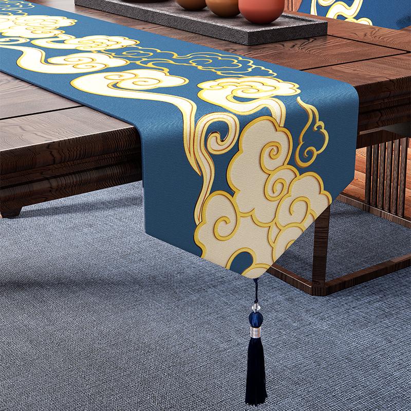 Chinese Style Coffee Table Table Flag Parlor Meal Tables Tassel Pendant Tea Waterproof High-end Long Tea Mat Cover Cloth