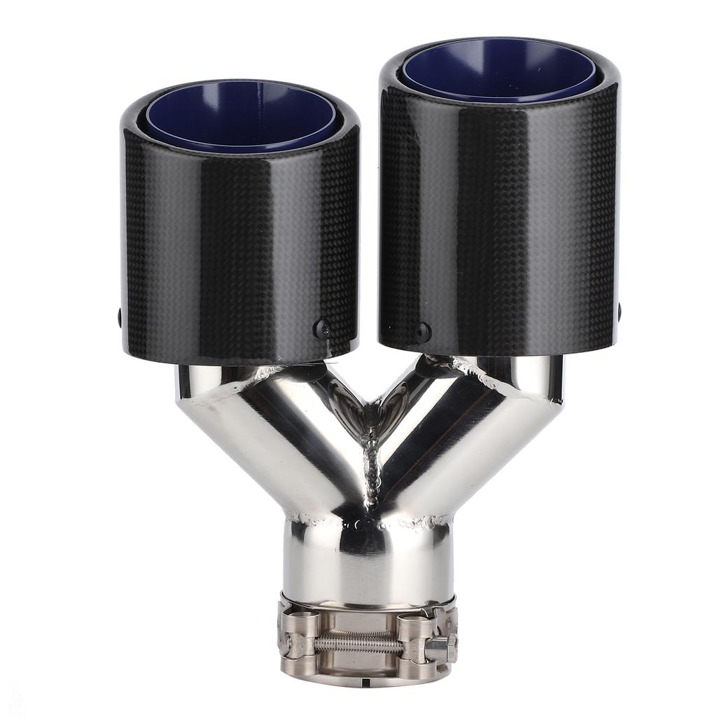 Glossy Carbon Fiber Tail Throat Exhaust End Y Shaped Dual Outlet Left Side Mounting Universal for