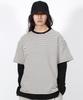 Deumakeu M Layered Sleeve Boxy Fit Crew Neck T-Shirt Stripe-Ivory