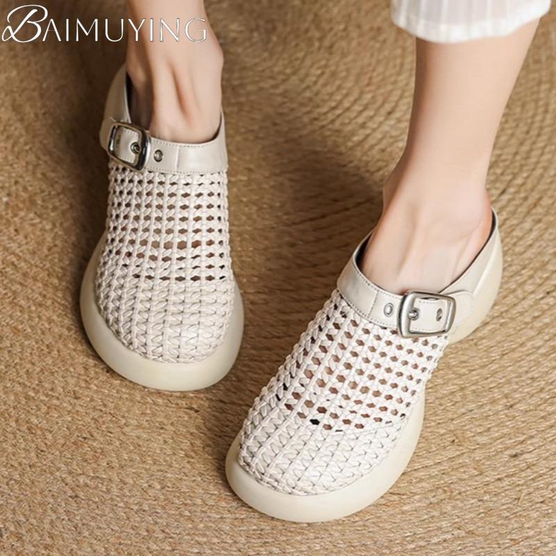 Mesh Platform High Heels Weave Women Slippers Hollow Sandals Mules Casual Shoes Woman 2025 Summer Fad Beach Loafers Slides Dress