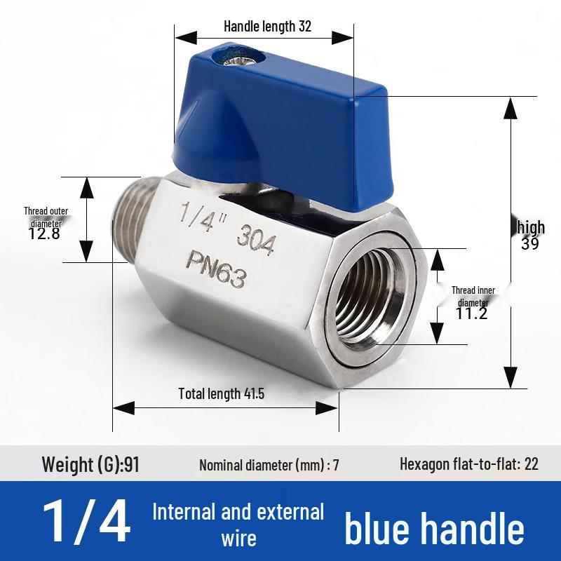 304 Stainless Steel Mini Ball Valve: Male To Female Thread, 4-Point/2-Point Switch.