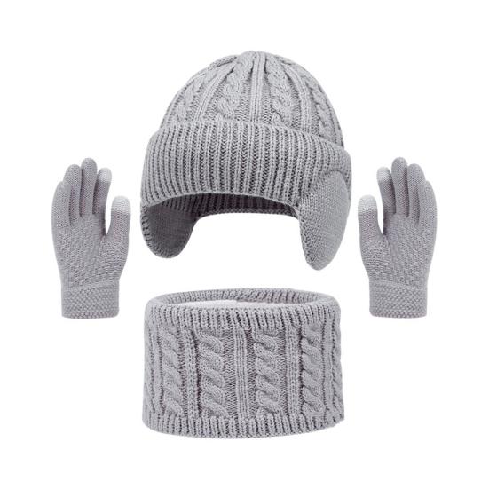 3Pcs/Set Kids Hat Scarf Gloves Set Colorful Twist Texture Hat Thickened Plush Lining Neck Gaiter Knitted Gloves Set
