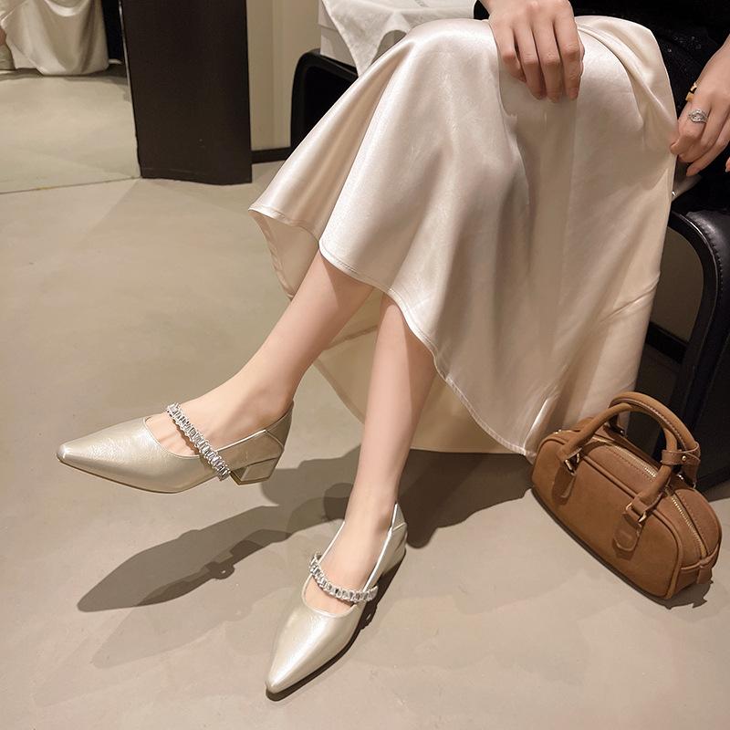 French Fairy Pointed High Heels Summer Temperament All-match Thick Heel Single Shoes Women's Shoes