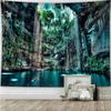 Harmonious Jungle Lake Scenery Tapestry Peach Skin 2D Flat Printed Wall Hanging Atmospheric Nature Art Background Bedroom Decor