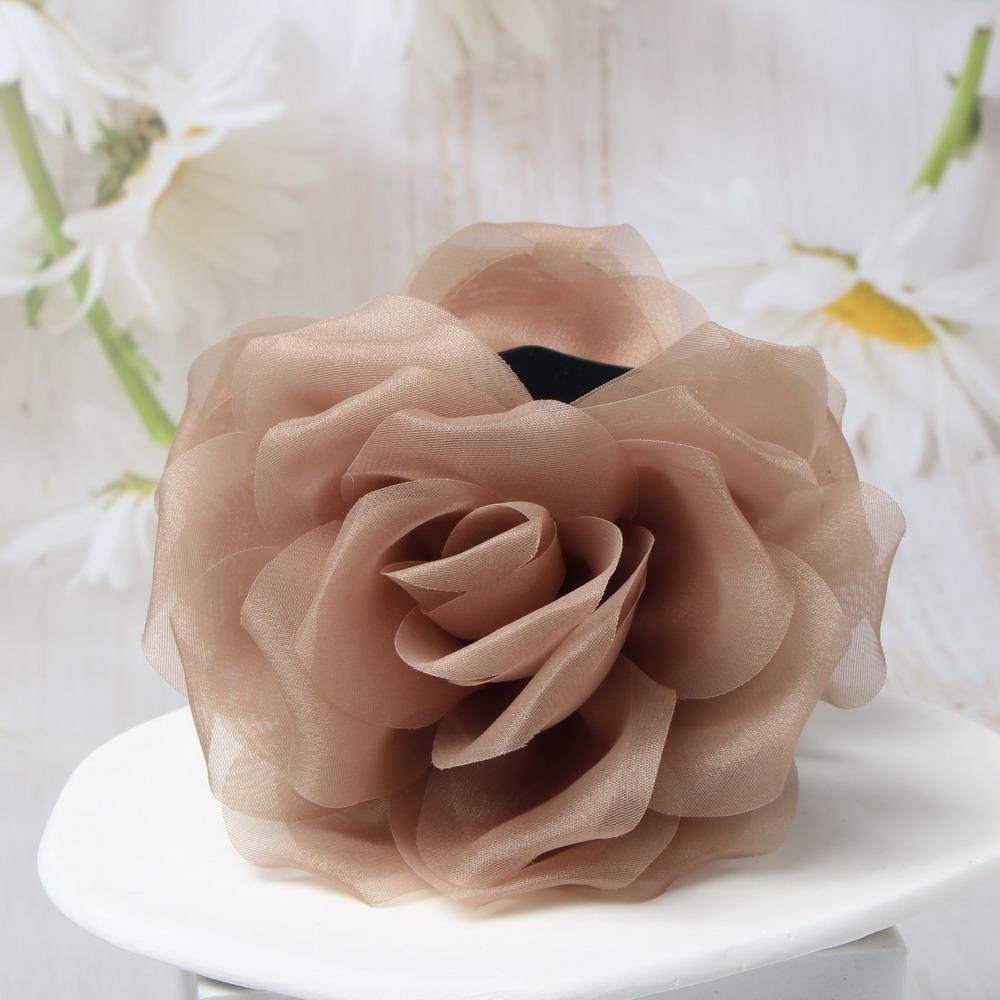 Organza Ros Blomma Hårklämmor för Kvinnor Flickor Mjuk Korsage Hästsvanshållare Hårklämmor Mode Håraccessoarer