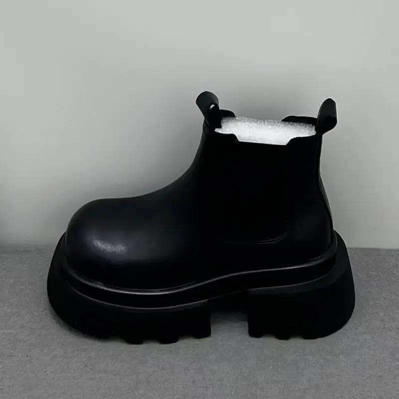 

Модные женские ботильоны на платформе, кожаные туфли на среднем каблуке, женская обувь 2025 года, трендовые зимние сапоги, дизайнерские готические зимние новые мотоциклетные сапоги Mujer 35 чёрный