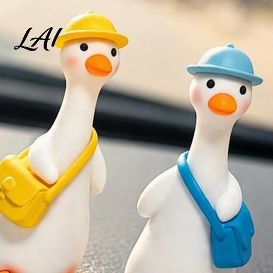 Holiday Decorations for Home 4Pcs Mini Goose Figurines Miniature Geese Statues with Hat & Bag Tiny Resin Animal Cute Room Decor Micro Landscape