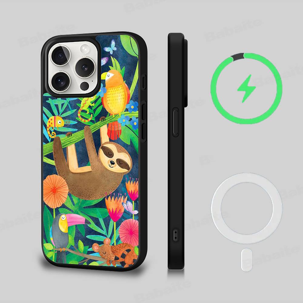 Jungle Art Illustration Snake Cats Sloth For Magsafe Phone Case For IPhone 16 15 11 12 13 14 17 Pro Max Plus Magnetic Wireless
