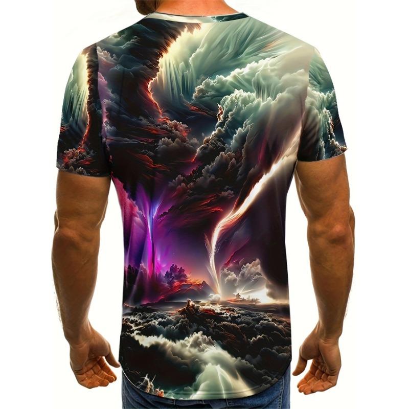 Men's Storm Cloud 3D Printed T-Shirt Casual Short Sleeve Crewneck Top Cool Lightning Tornado Aurora Graphic Tee Fantasy Nebula Space Clothes
