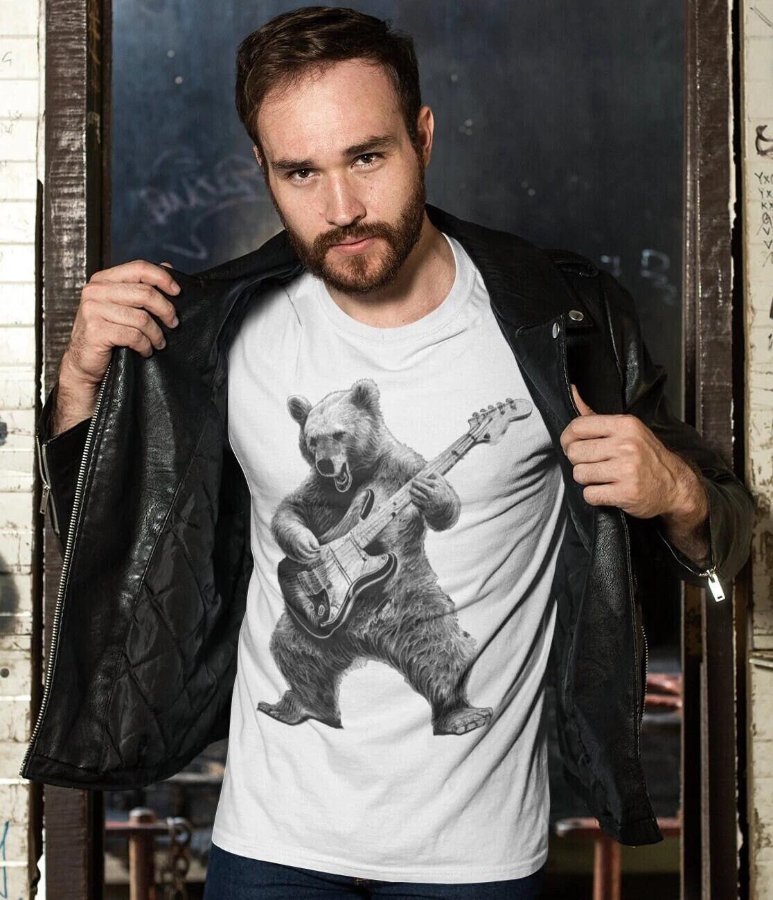 Funny Bear Guitarist T-T-shirt Music Lovers Gift, Bear Tee, Music Graphic Tee, M