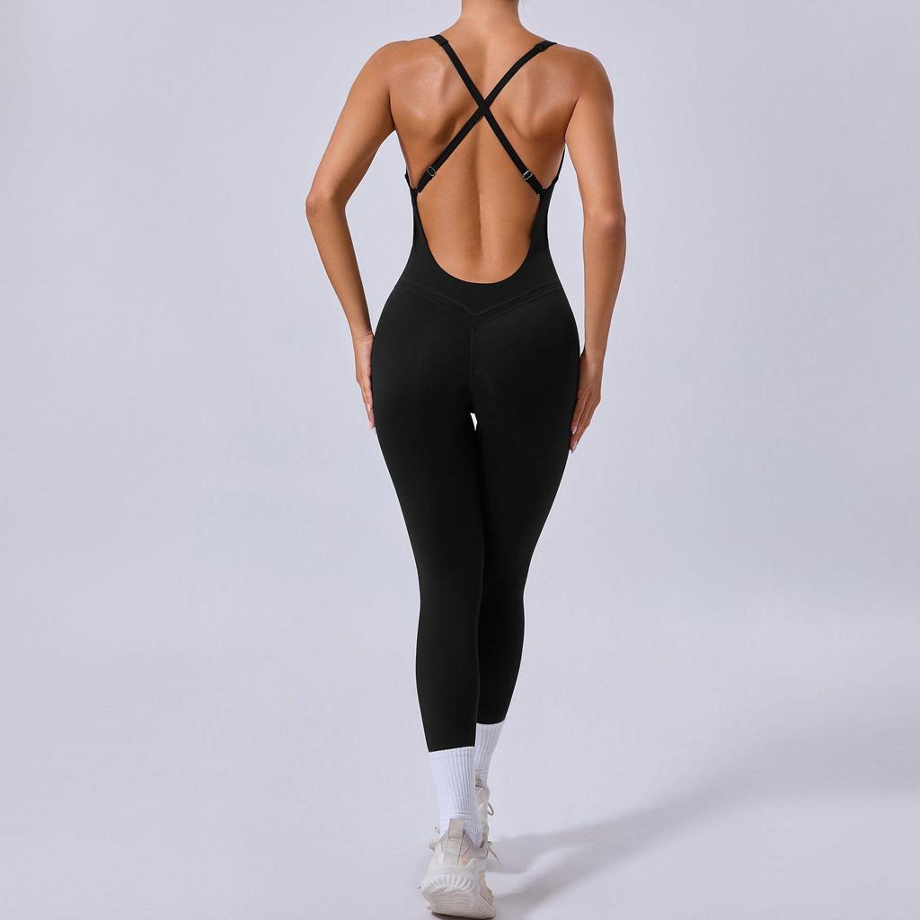Cross-back LULU Style Aerial Yoga Jumpsuit with Adjustable Shoulders for Fitness and Sports.