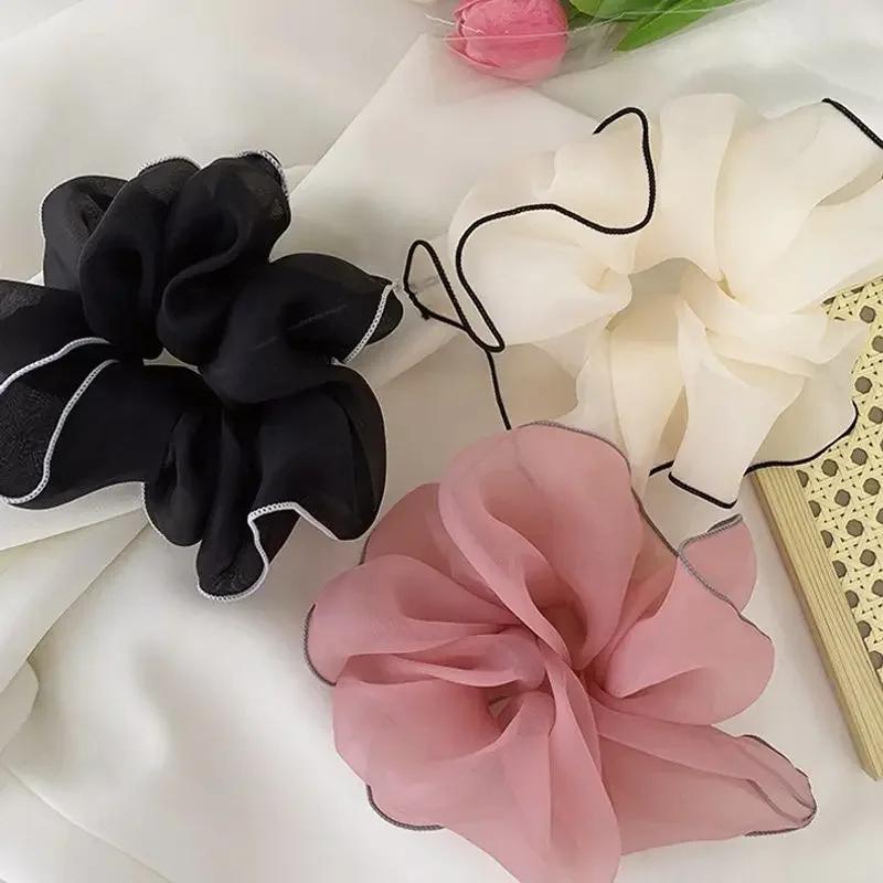 1pc Spring and Summer Oversized Organza Large Intestine Hair Loop Mesh Temperament Fat Intestine Loop Lock Edge Headband Flower