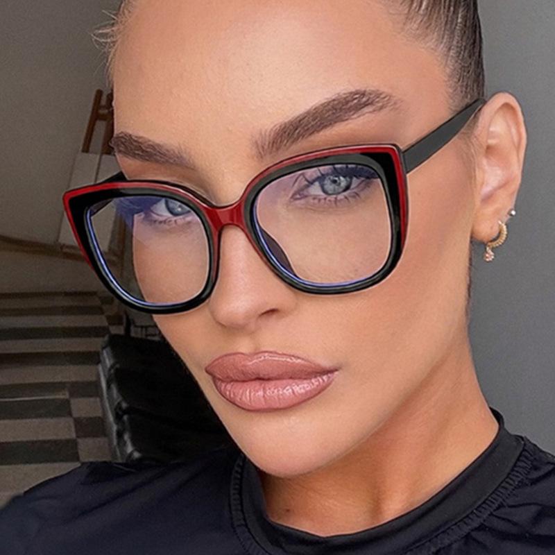 European and American color matching square large frame cat eye anti-blue light glasses frame plain retro glasses frame Internet celebrity fashion