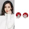 Korean Red Pearl Snowflake Reindeer Stud Earrings - Silver-Plated Christmas Jewelry Gift for Women