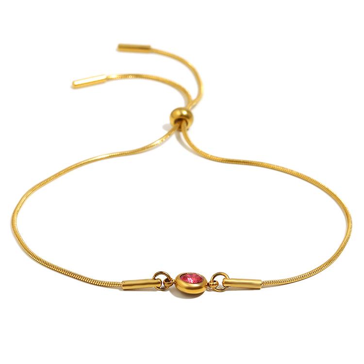Hot Selling Fashion Design Bracelets Stainless Steel Snake Chain 18K Gold Plated Birth Stone Zircon Jewelry Adjustable Bracelet