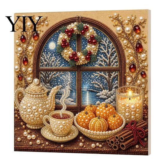 Sparkling Bead Painting Sets Christmas Faux Pearl Art Kit, DIY Snowman 3D Resin Xmas Scenes Crafting Project for Adults Beginners, Home Festive