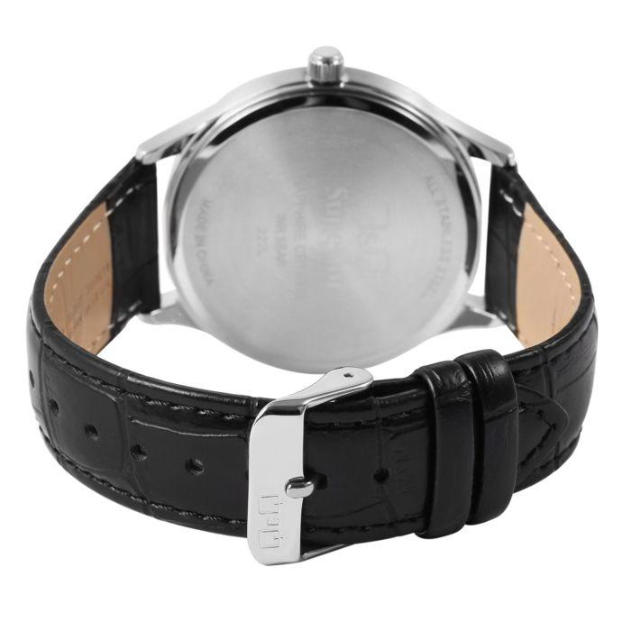 Montre Homme - Q&Q - Superior - Cuir Noir 20mm - Boîtier Acier 40mm - Verre Saphir 5 ATM