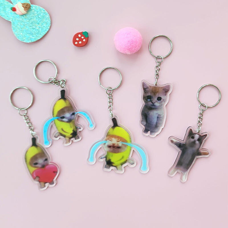 A total of 5 sets of Banana Cat Keyrings and Happy Cat Acrylic Doll Keyrings