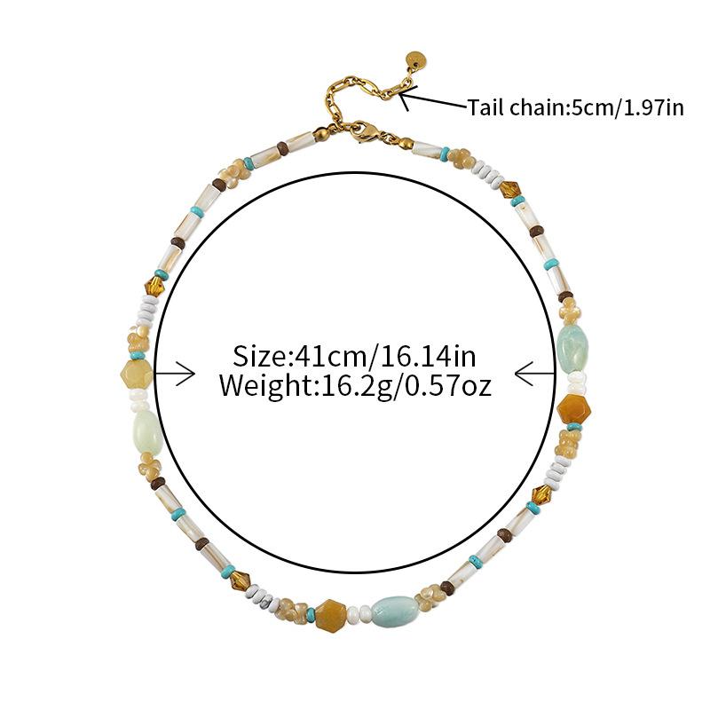 GEMCHIC Women s Bohemian Style Beaded Necklace with Natural Stone Pendant and Shell Beads, Vintage Geometric Layered Choker