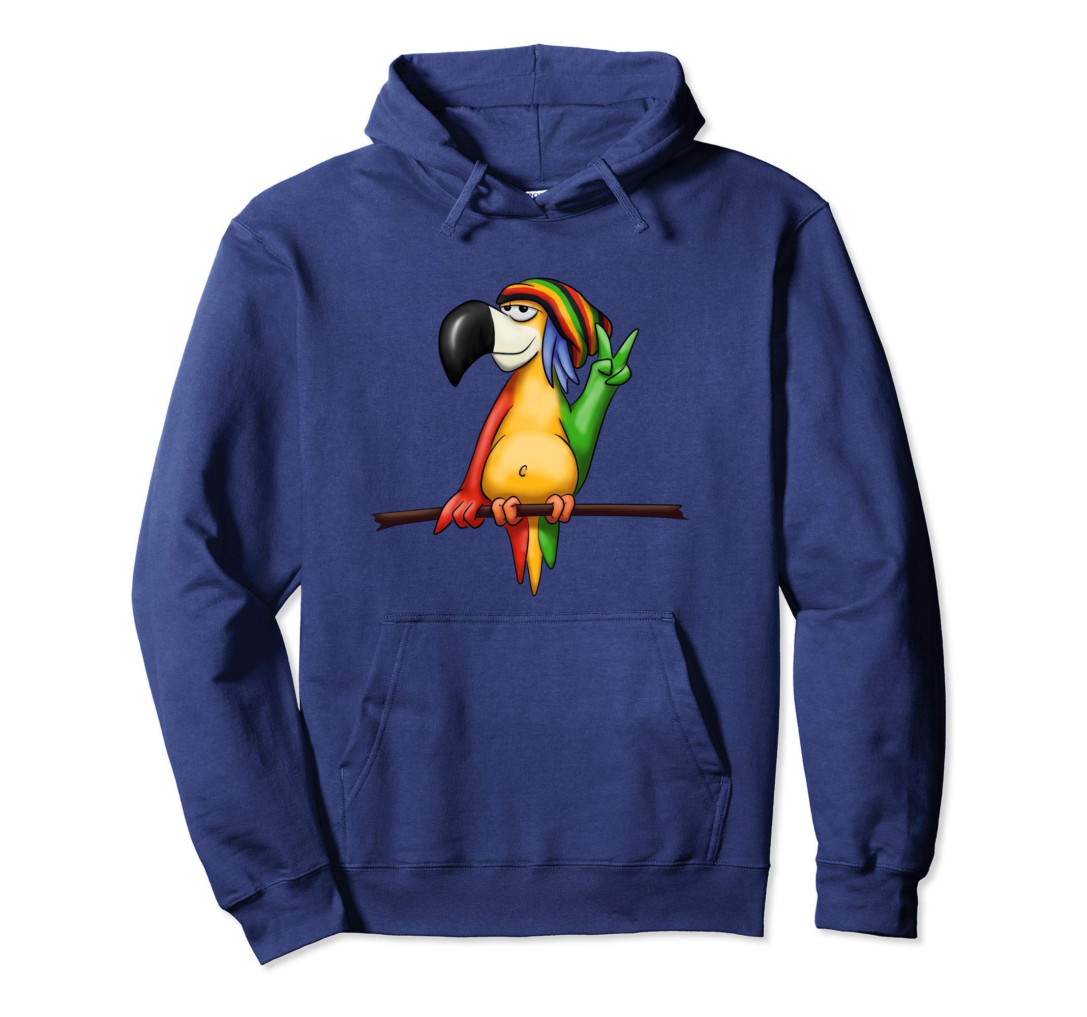 

Casual reggae funny comic rastafarian hoodie parrot, синий