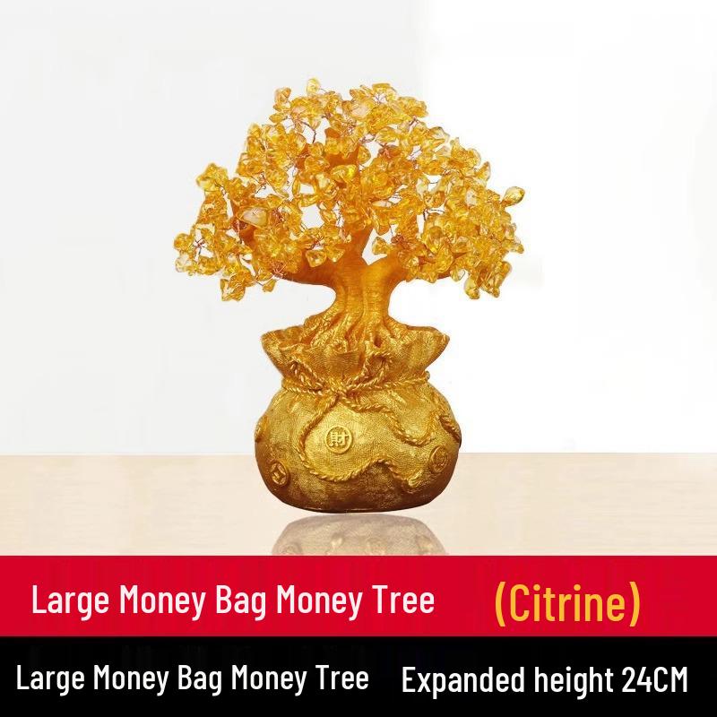 Citrine Money Tree Figurine: Attracts Wealth & Fortune, Perfect for Wine Cabinet or Living Room Entrance Decor.