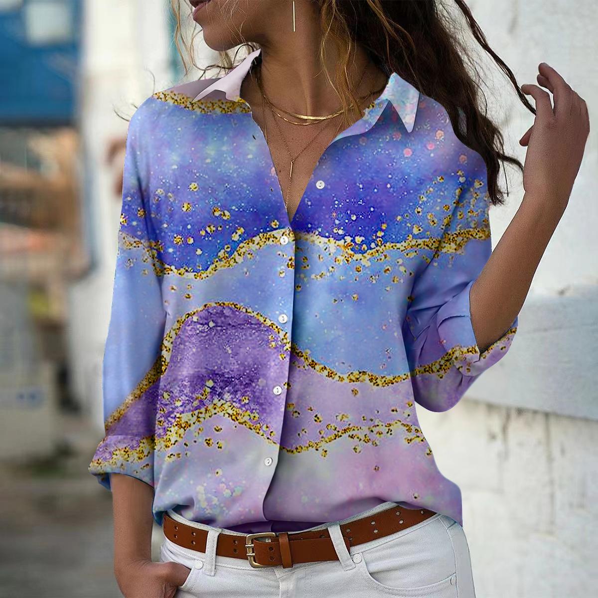 

Женская блузка с принтом «два бассейна реки», весна-осень, женская, офисная, с пуговицами, с отложным воротником XS фиолетовый