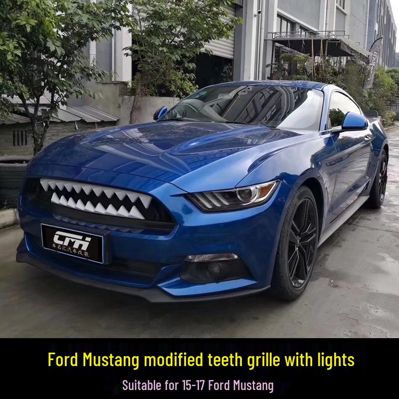 Compatible Center Grille with Light Teeth for 2015-2017 Ford Mustang - Shark Devil Remote Control