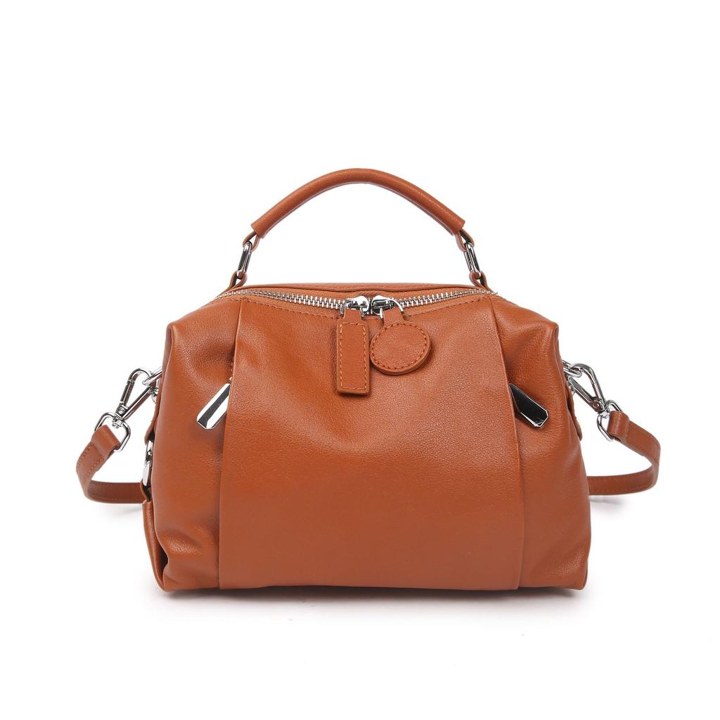 Bolso Mensajero de Hombro de Cuero Vacuno para Mujer Moda Femenina Generoso Bolso Shell Cremallera Cuero Suave Portátil Multibolsillo