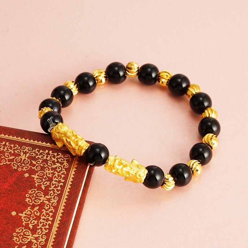 Gold Sand Double Pixiu Imitation Agate Chalcedony Bracelet for Women New Transformation & Fortune Bead Jade Imitation Garnet Bracelet