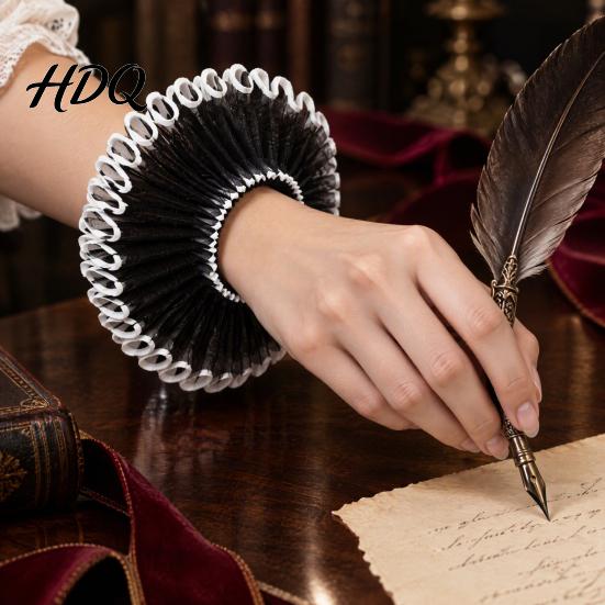 Adjustable Neck And Wrist Ruffle Set Vintage Ruffled Collar Set Victorian Lace Fake with Matching Gothic Lolita Cosplay Outfit Props Cuffs