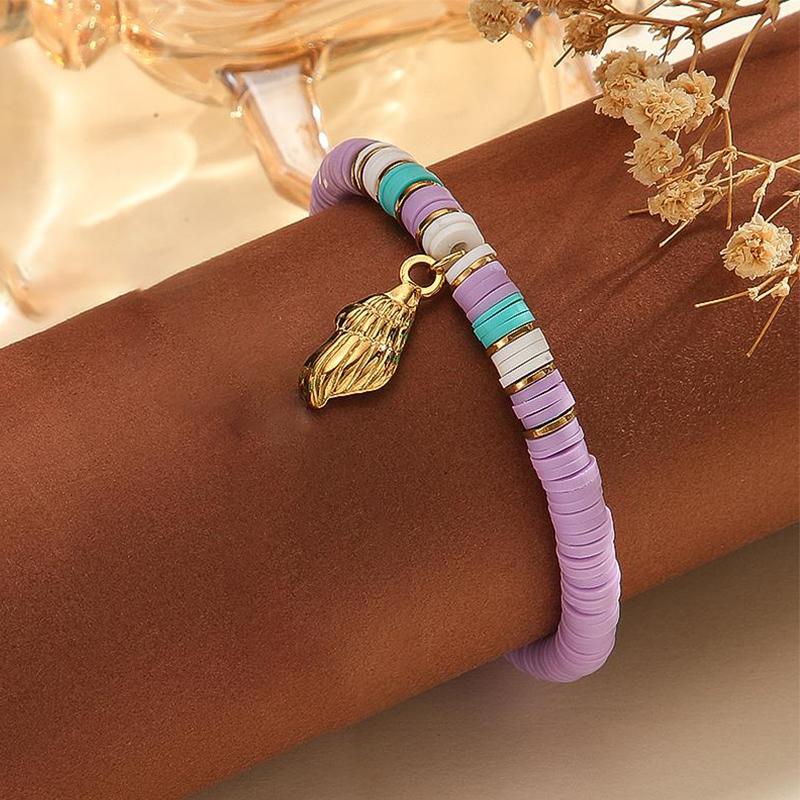 Atoztide Fashion Ocean Series Polymer Clay Necklace Bracelet Jewelry Set for Women Stainless Steel Shell Conch Pendant Set Gift