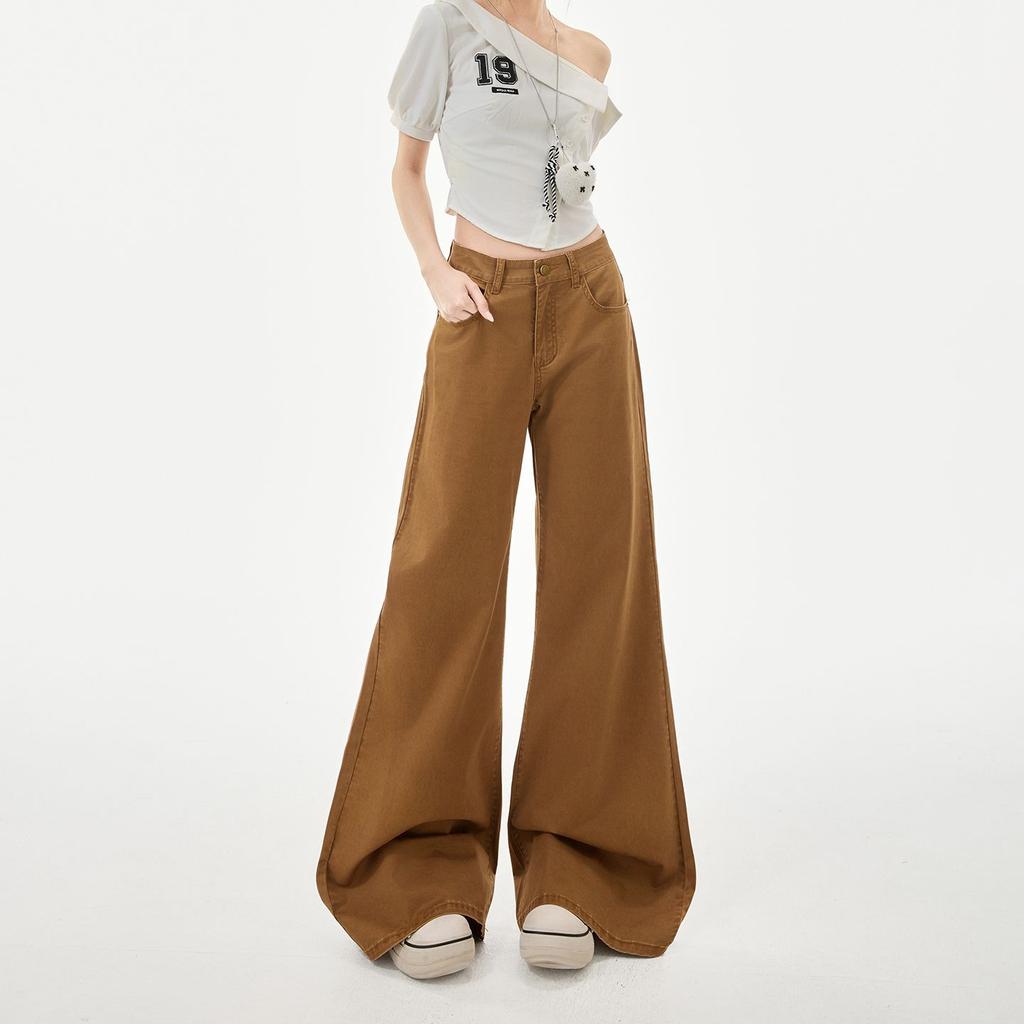 Spring Summer Trendy Comfort Coffee Soft Stretch Relaxed Slim Micro Flare Denim Pants For Women Casual Pants Oversize Denim Trousers