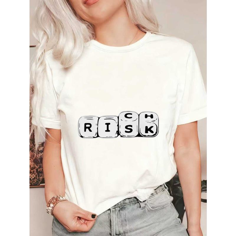 

Женская футболка оверсайз с коротким рукавом и принтом «RISK» блочными буквами черного и белого цвета XXXXL белый