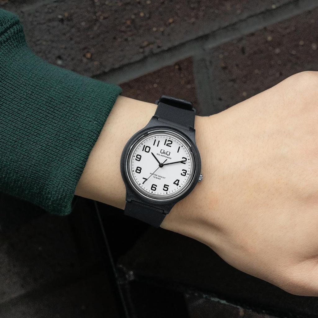 Citizen Analog Solar Water Resistant to 10 Urethane Model Q&Q Men's Watch, ATM, Strap, Black, E04A-002VK