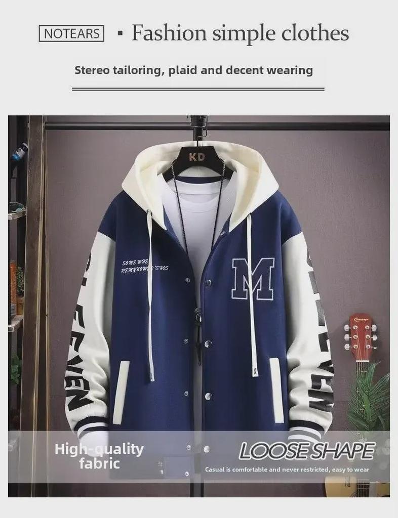 2024 Höst/Vinter Tjock Kontrastfärg Huvförsedd Broderad Tröjjacka för Tonåringar och Par