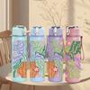 1PC Green Purple Abstract Leaf Pattern Print 750ml Color Plastic Sports Water Bottle Leakproof Flip Straw Lid Suitable for Sports Office Home Use