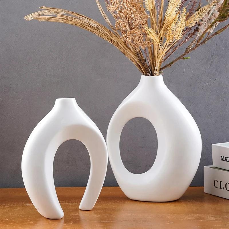 Nordic Modern Hollow Flower Vase Set of 2 Plastic for Living Room Decor Contemporary Home Accessories