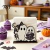 Decorative Wood Towel Rack Halloween Wooden Napkin Holder, Cute Ghost Black Cat Vertical Paper Organizer for Kitchen Stand, Table Tissue Festive Party