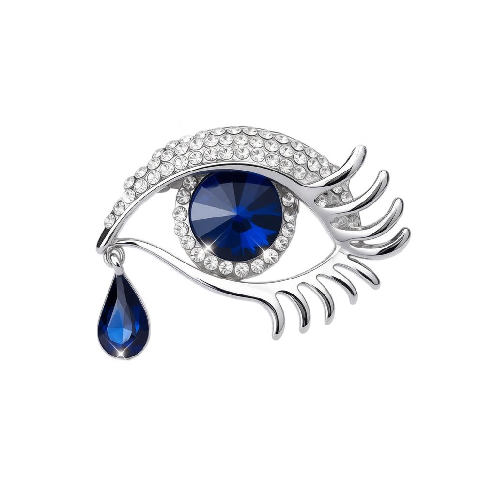 Luxury Crystal Eye Brooch Pin with Rhinestone Embellishments High-End Sweater Coat Accessory Elegant Tear Drop Design Fashion Jewelry