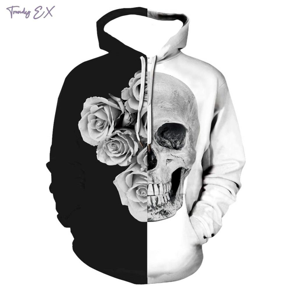 Men's Sweatshirt 3D Skull Digital Print Street Fashion Pullover Hoodies Outdoor Sport Long Sleeves Kangaroo Pocket Men's Hoodies