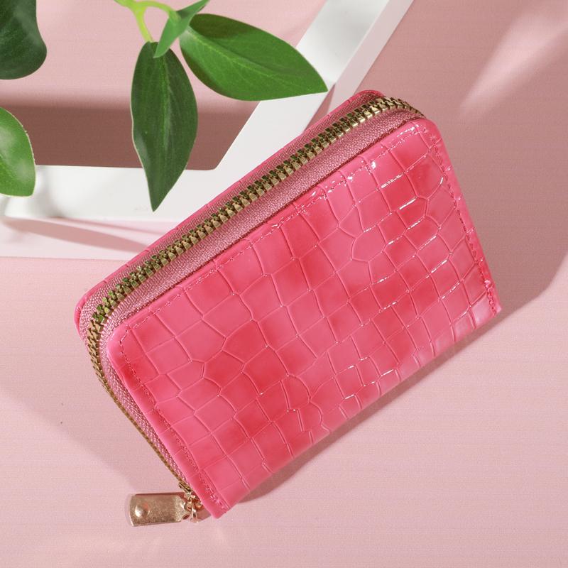 

Компактный стильный мини-кошелек - Искусственная кожа, Принт под крокодила, Держатель для карт и монет с подкладкой из полиэстера и надежной застежкой