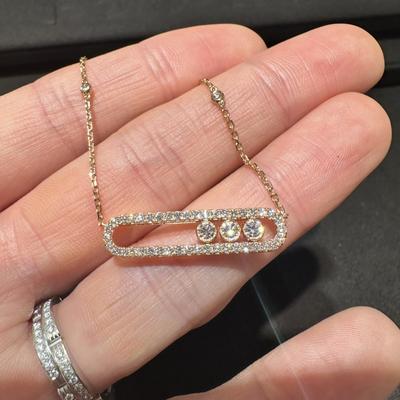 Lucky Turn of Fate Diamond-Encrusted Three-Diamond Necklace for Women Move Removable Plated Paperclips18k Niche High-end Clavicle Chain