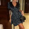 2026 Spring New Women's Clothing, Cross-border European and American Dresses, Slim-fitting Elegant Printed French Dresses, Short Skirts