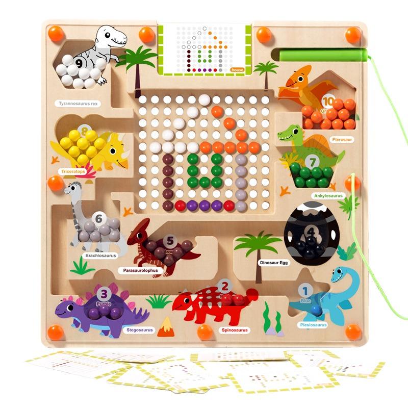 Non-Toxic Magnetic Color And Number Maze Montessori Dinosaur Counting Matching Learning Puzzle Board Toddler Fine Motor Skills Travel Toys