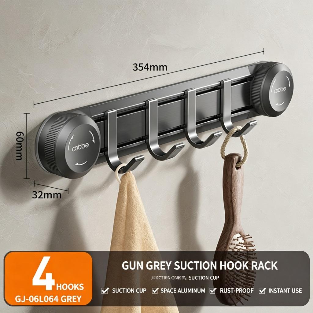 Gancio da Bagno Senza Foratura Ventosa Robusta & Gancio Adesivo Appendiabiti da Parete per Bagno, Cucina e WC