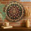 2D Flat 1pc, Vintage Gold Red Gem Mandala Floral Ornate Style, Circular Metal Wall Hanging Decor For Farmhouse Living Room Bohemian Porch Indoor