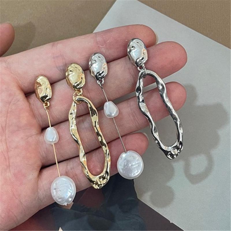 Geometric Pearl Earrings Asymmetrical Earrings Personality Irregular  Baroque Style Earrings
