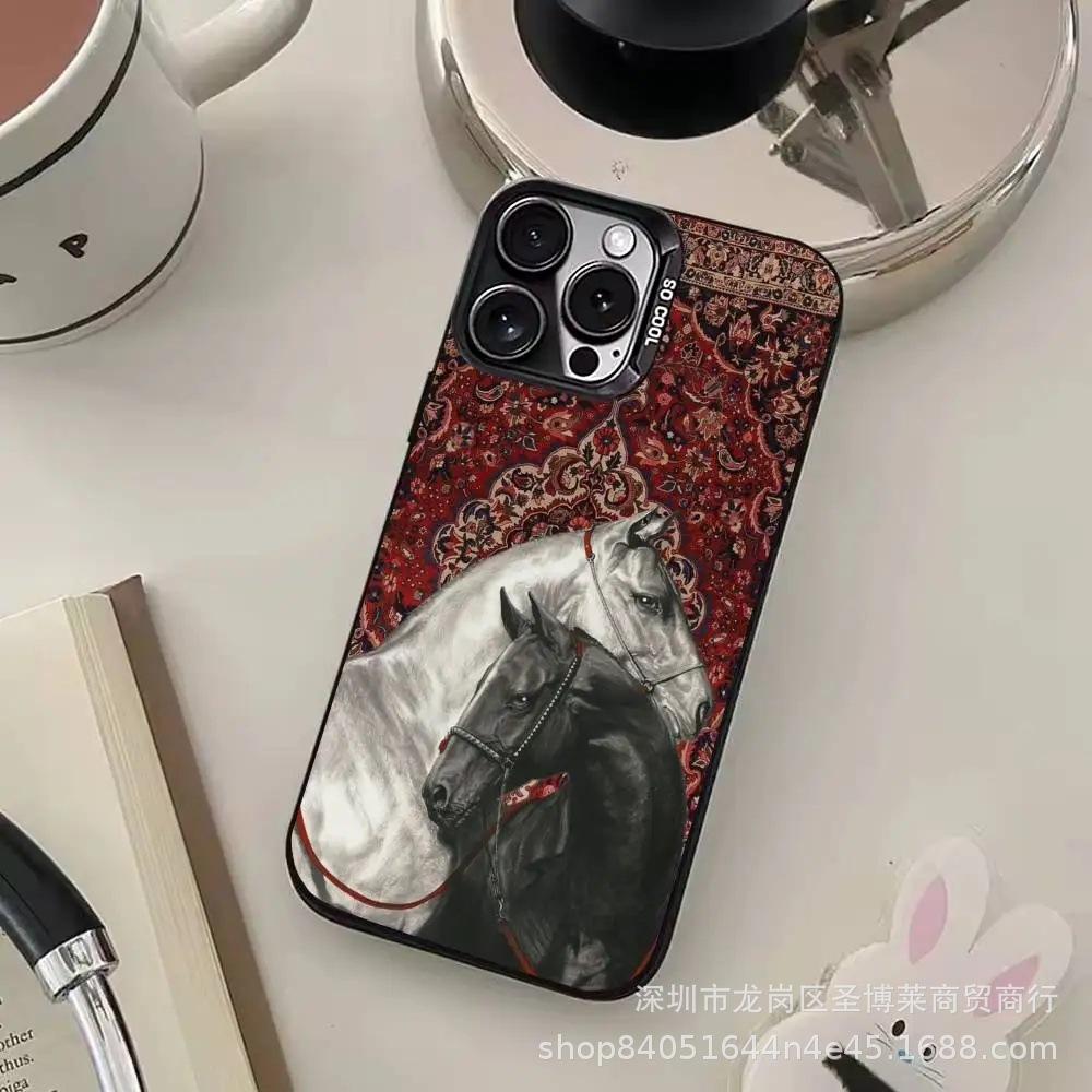 Retro dark horse for Apple 15 colored silver iPhone14promax creative 13/11 matte 16 protective case 17