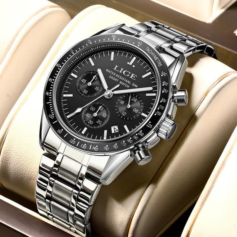 LIGE Top Brand Luxury New Men Watch Quartz Man Watches Waterproof Luminous Watch for Men Date Chronograph Sport Wristwatch+Box