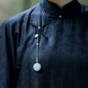 Vintage Long Chain Tassel   Jewelry Original Natural Hotan Jade Round Ruyi Button Pendant Openable Hanfu Accessories